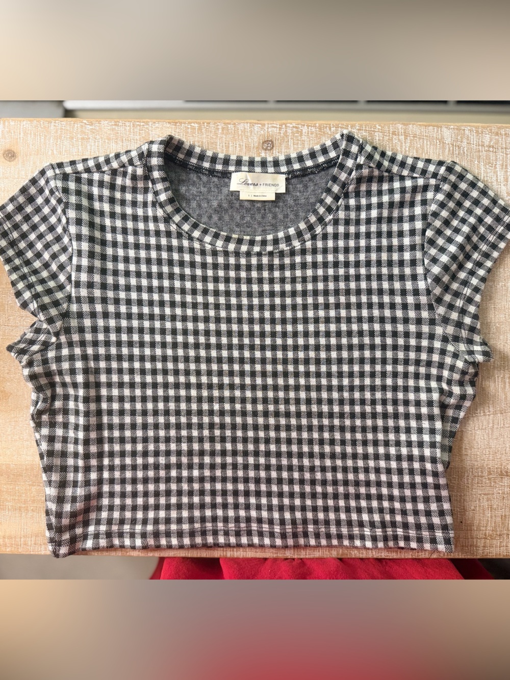 Lovers + Friends Black & White Gingham Scoop Neck Top